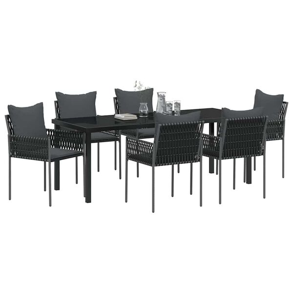 vidaXL Conjunto de Jantar para Jardim 7 pcs Preto e Cinza Rattan de PE