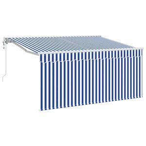 vidaXL Toldo Retr&aacute;til Azul e Branco 300 x 200 cm Poli&eacute;ster e Alum&iacute;nio