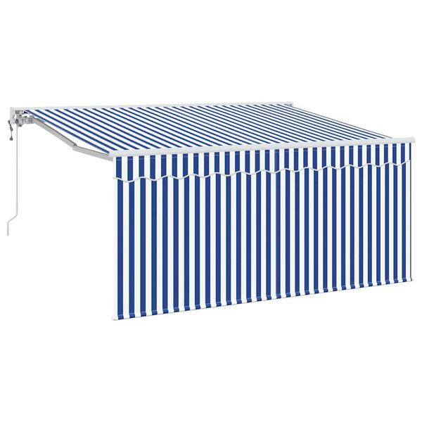 vidaXL Toldo Retr&aacute;til Azul e Branco 300 x 200 cm Poli&eacute;ster e Alum&iacute;nio