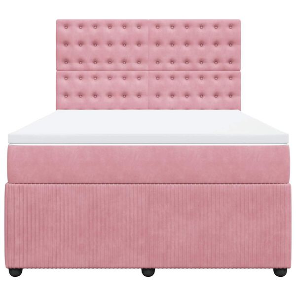 vidaXL Cama com molas/colch&atilde;o 160x200 cm veludo rosa