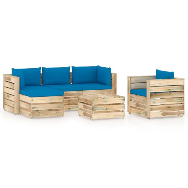 vidaXL 6 pcs conj. lounge jardim c/ almofad&otilde;es madeira impreg. verde
