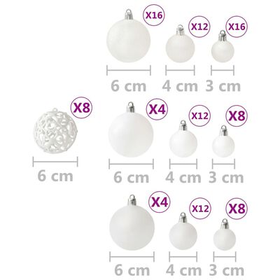 vidaXL Conjunto de bolas de natal 100 pcs branco