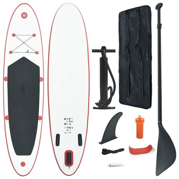 vidaXL Conjunto prancha de paddle SUP insuflável vermelho e branco