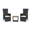 vidaXL 3 pcs conjunto de jantar p/ jardim c/ almofad&otilde;es vime PE preto