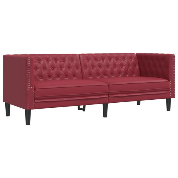 vidaXL 2 pcs conj. de sof&aacute;s chesterfield couro artif. vermelho tinto