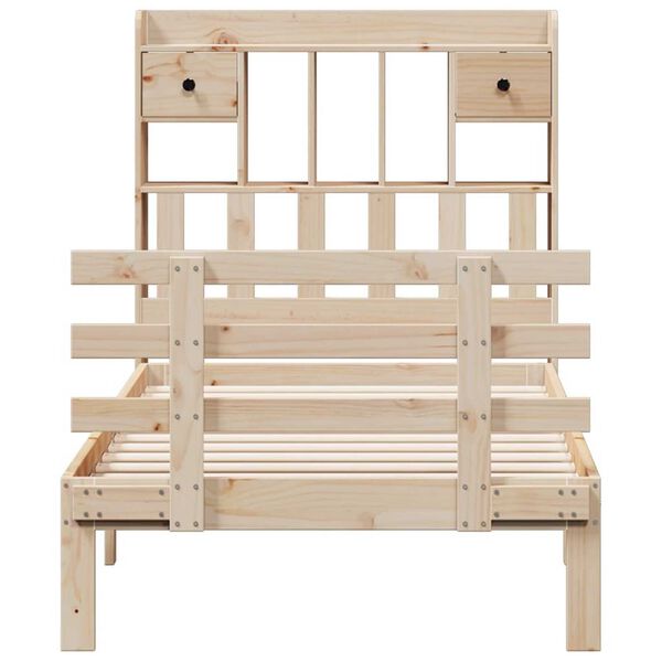 vidaXL Cama com estante sem colchão 100x200 cm pinho maciço