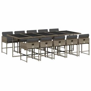 vidaXL 11 pcs conjunto jantar p/ jardim c/ almofad&otilde;es vime PE cinzento