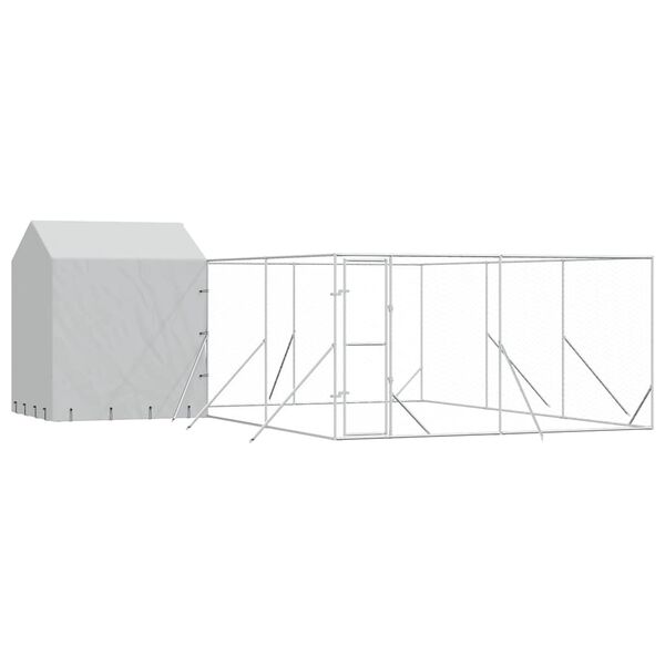vidaXL Canil de exterior com teto 6x6x2,5 m a&ccedil;o galvanizado prateado
