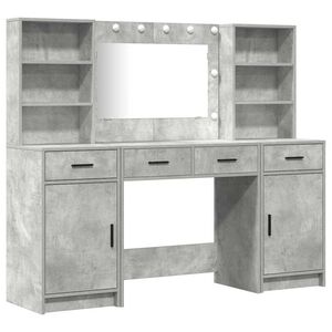 vidaXL Conjunto de Mesa de Maquiagem com LED 3 unid. Cinzento