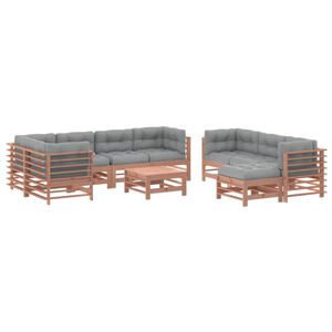 vidaXL 10 pcs conj. lounge jardim c/ almofad&otilde;es madeira douglas maci&ccedil;a