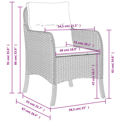 vidaXL Cadeiras de jardim com almofadões 2 pcs vime PE cinzento