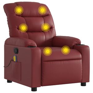 vidaXL Poltrona massagens reclin&aacute;vel couro artificial vermelho tinto