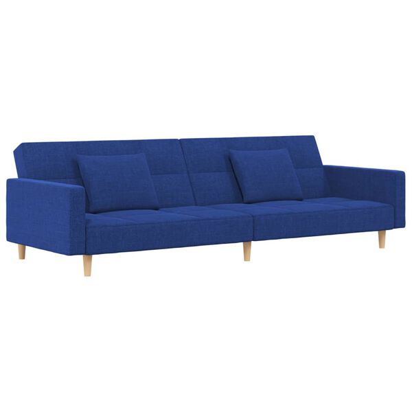 vidaXL Sof&aacute;-cama 2 lug. c/ duas almofadas e apoio de p&eacute;s tecido azul