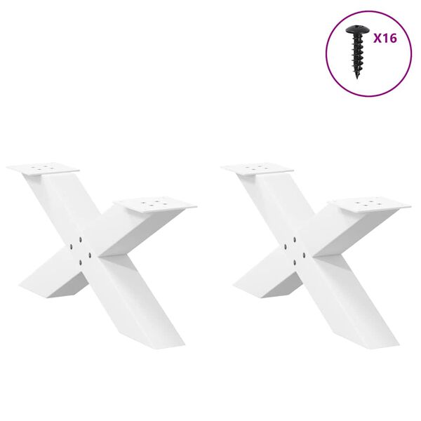 vidaXL P&eacute;s para mesa de centro em formato de X, 2 pe&ccedil;as, branco, 70x (30-31) cm, a&ccedil;o