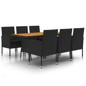 vidaXL 7 pcs Conjunto de jantar p/ exterior vime PE preto