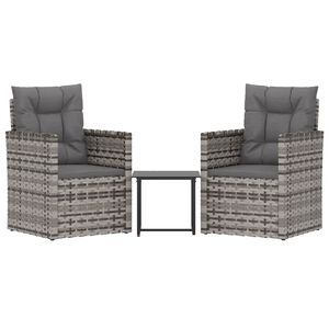 vidaXL 3 pcs conjunto lounge exterior c/ almofad&otilde;es vime PE cinzento