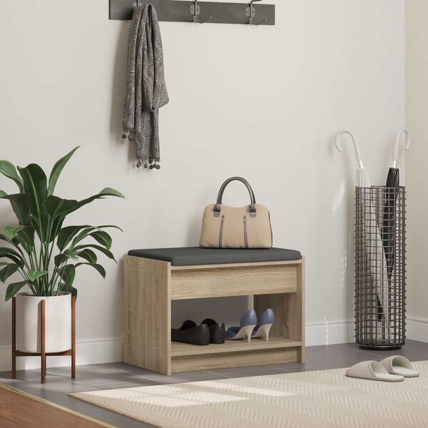 vidaXL Banco de Hall com almofada Carvalho Sonoma 63 x 38 x 45 cm
