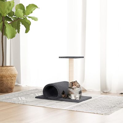 vidaXL Poste arranhador para gatos com túnel 60x34,5x50cm cinza-escuro
