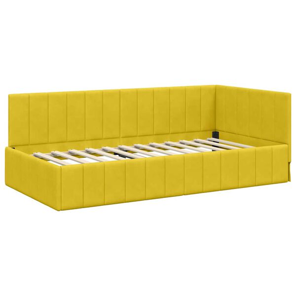 vidaXL Estrutura de Cama de Canto Amarelo 90 cm x 190 cm Veludo