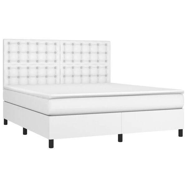 vidaXL Cama com molas/colch&atilde;o 160x200 cm couro artificial branco
