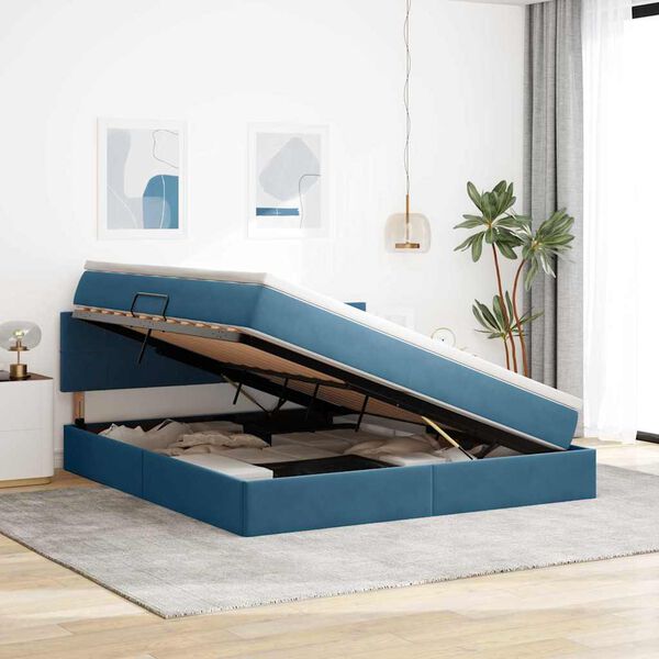 vidaXL Cama com Armazenamento Azul Escuro 180 x 200 cm Veludo