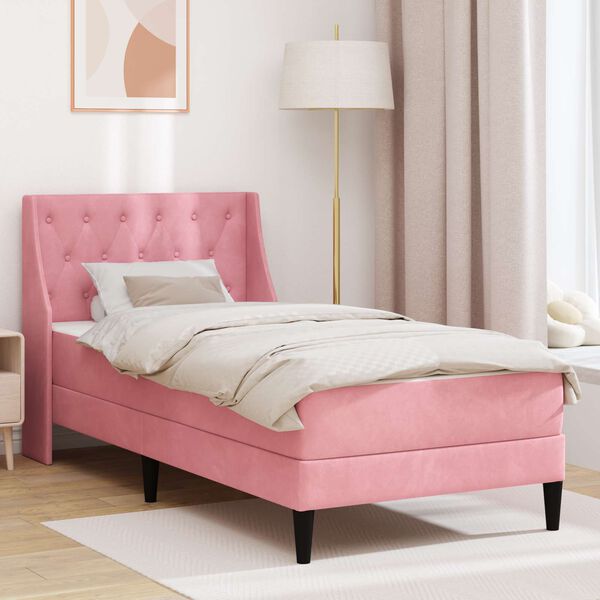 vidaXL Estrutura de cama com colch&atilde;o Rosa 80 x 200 cm Veludo