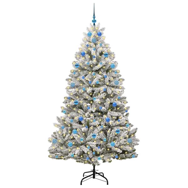 vidaXL &Aacute;rvore de Natal Artificial Verde e Branco 210 cm PVC e Metal