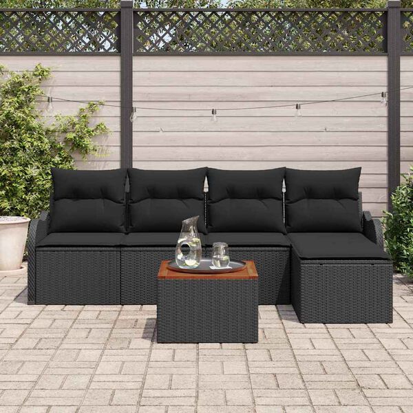 vidaXL Conjunto de Sofá de Jardim com almofada 6 pcs Preto vime PE
