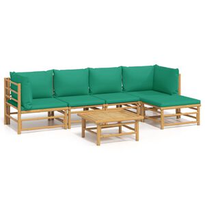 vidaXL 6 pcs conjunto lounge de jardim bambu c/ almofad&otilde;es verdes
