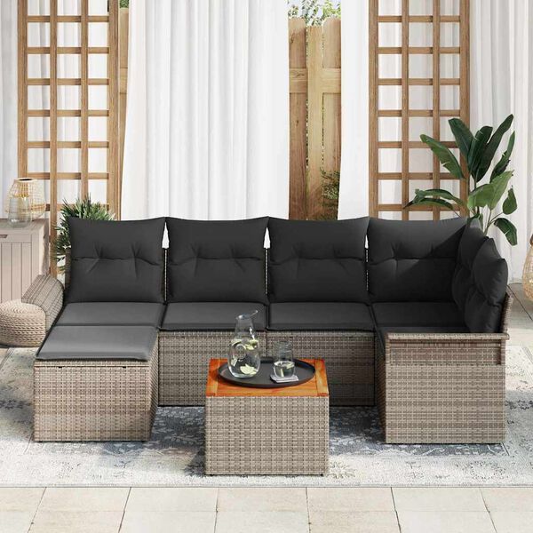 vidaXL Conjunto de Sof&aacute; de Jardim 7 pcs Cinzeto Rattan Sint&eacute;tico