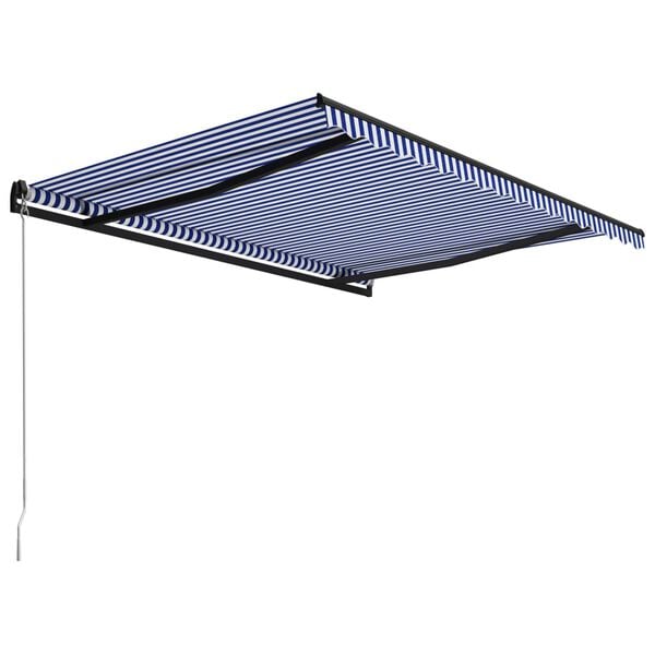 vidaXL Toldo retr&aacute;til manual 450x300 cm azul e branco