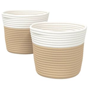 vidaXL Cestos de arrumação 2 pcs Ø24x18 cm algodão bege e branco