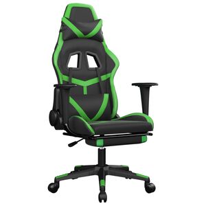 vidaXL Cadeira gaming c/ apoio p&eacute;s couro artificial preto e verde