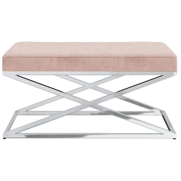 vidaXL Banco a&ccedil;o inoxid&aacute;vel e veludo rosa