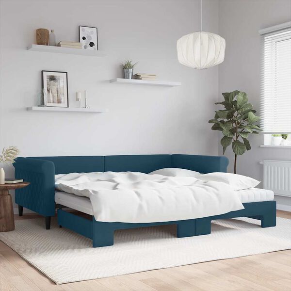 vidaXL Sof&aacute;-cama com gavet&atilde;o e colch&otilde;es 100x200 cm veludo azul