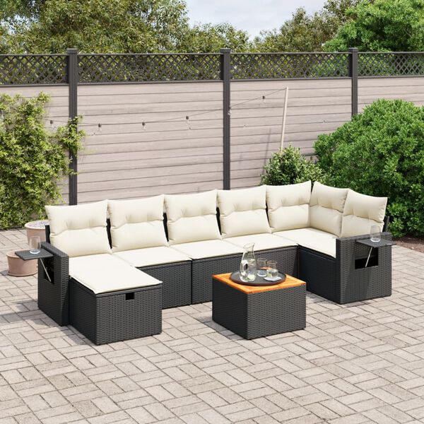 vidaXL 8 pcs conjunto sof&aacute;s de jardim com almofad&otilde;es vime PE preto