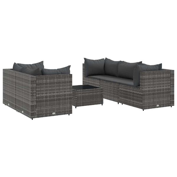 vidaXL 6 pcs conjunto lounge de jardim c/ almofadões vime PE cinzento