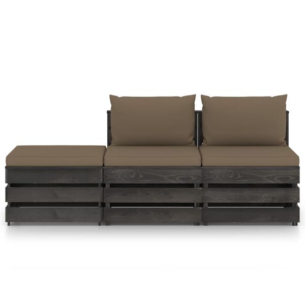 vidaXL 3 pcs conj. lounge jardim + almofad&otilde;es madeira impreg. cinzento
