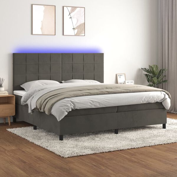 vidaXL Cama box spring c/ colch&atilde;o/LED 200x200cm veludo cinzento-escuro