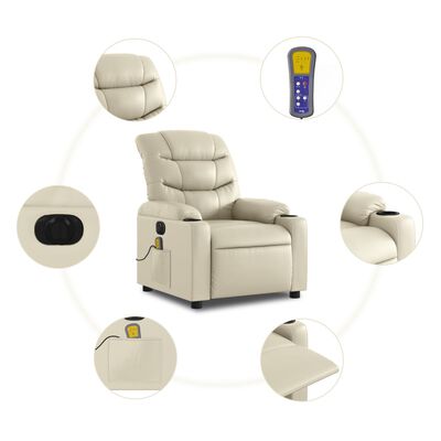 vidaXL Poltrona massagens reclinável elétrica couro artificial creme