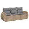 vidaXL 3 pcs conjunto de sof&aacute;s p/ jardim com almofad&otilde;es vime PE bege