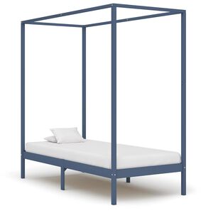 vidaXL Estrutura de cama com toldo 90x200 cm pinho maci&ccedil;o cinzento