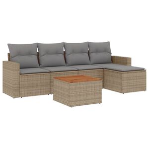 vidaXL 6 pcs conjunto de sof&aacute;s p/ jardim com almofad&otilde;es vime PE bege