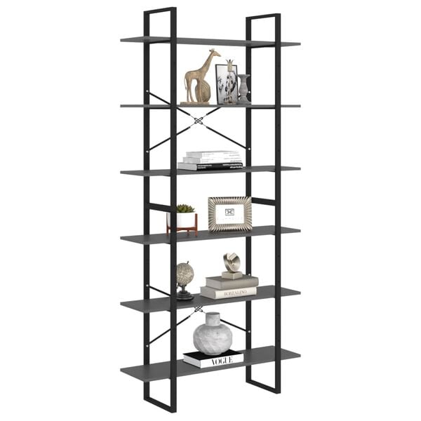 vidaXL Estante alta 100x30x210 cm contraplacado cinzento