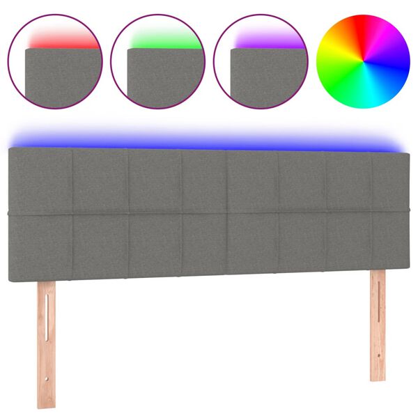 vidaXL Cabeceira de cama c/luzes LED tecido 144x5x78/88cm cinza-escuro