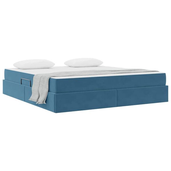 vidaXL Cama com arruma&ccedil;&atilde;o e colch&atilde;o Azul Escuro 180 x 200 cm Veludo