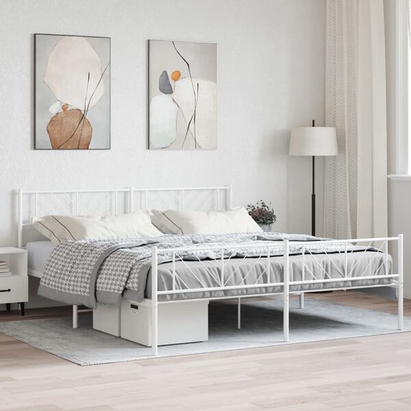 vidaXL Estrutura de cama com cabeceira e p&eacute;s 180x200 cm metal branco