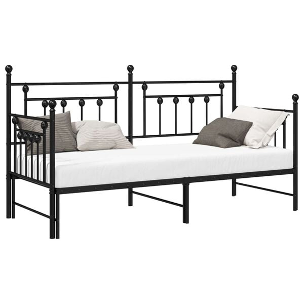 vidaXL Estrutura de cama de dia com cabeceira Preto 75 x 190 cm A&ccedil;o