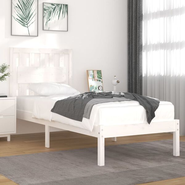 vidaXL Estrutura de cama solteiro 90x190 cm pinho maci&ccedil;o branco