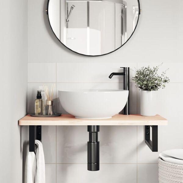 vidaXL Prateleira de parede p/ lavat&oacute;rio a&ccedil;o/madeira de faia maci&ccedil;a